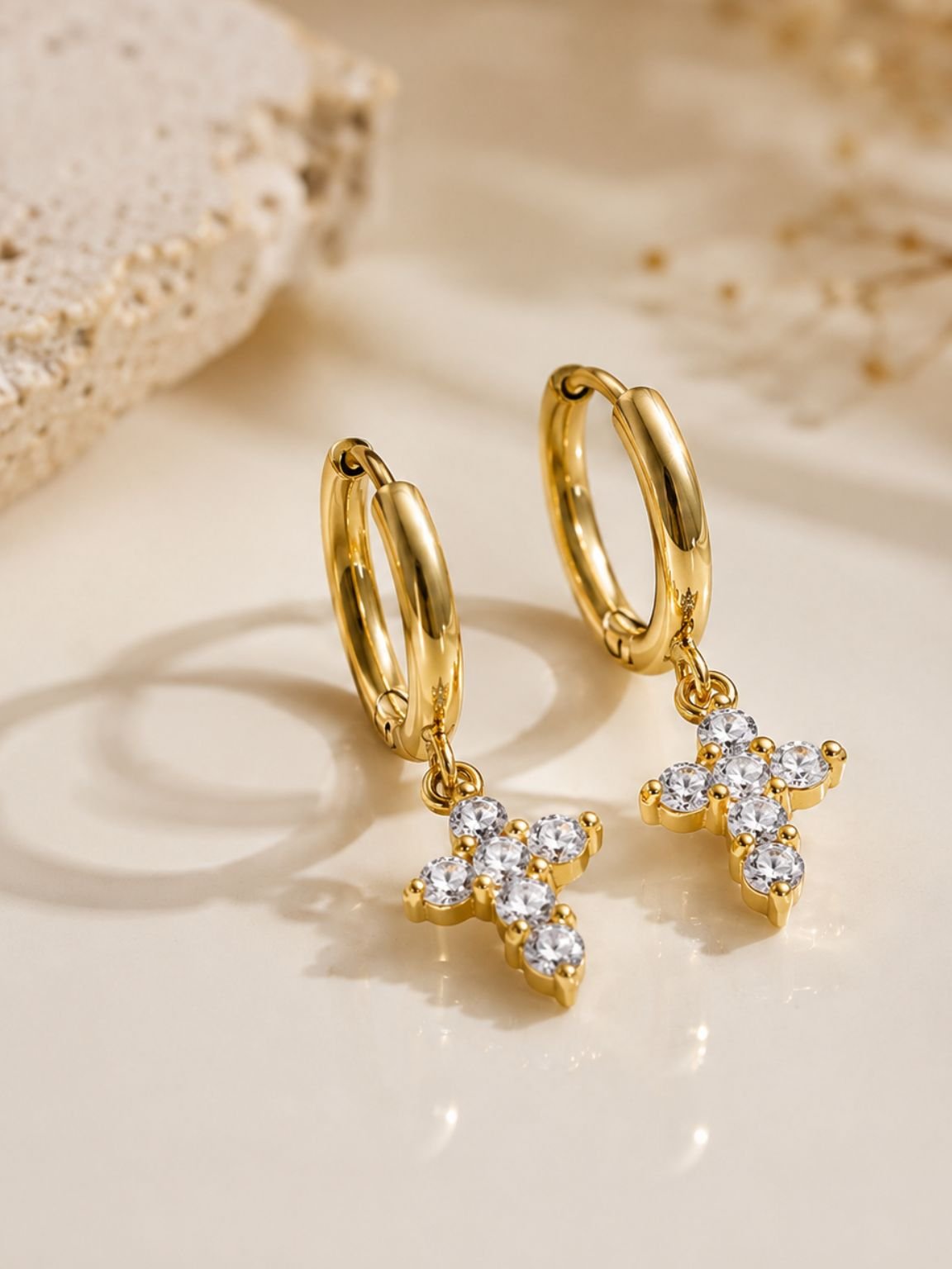 Luna Cross Charm Hoop Earrings – 18K Gold Plated Anti-Tarnish Earrings - Image 2