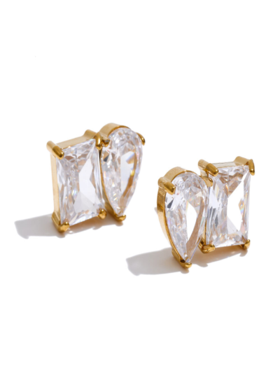 Elegant Stainless Steel Earrings Cut Cubic Zirconia Geometric Sparkly Wedding Stud Earrings