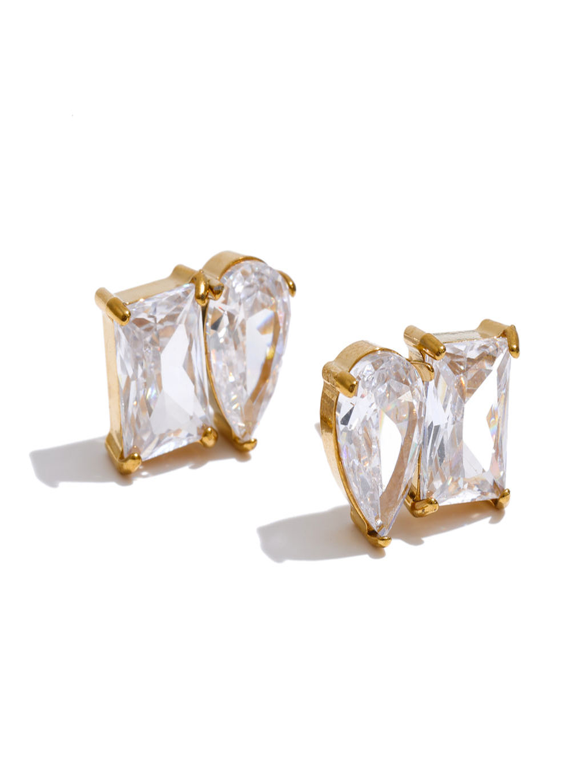 Elegant Stainless Steel Earrings Cut Cubic Zirconia Geometric Sparkly Wedding Stud Earrings