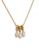 Gold Plated Stainless Steel Triple Pear Cut Cubic Zirconia Drop Pendant Necklace Jewelry