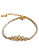 Classic Bezel Setting Cubic Zirconia Tennis Chain Bracelet Adjustable Stainless Steel Link Bracelet