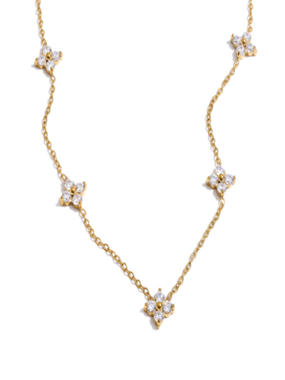 French Style Stainless Steel Gold Plated Zircon Pendant Necklace Attractive Metal Flower Chain Necklace Jewelry