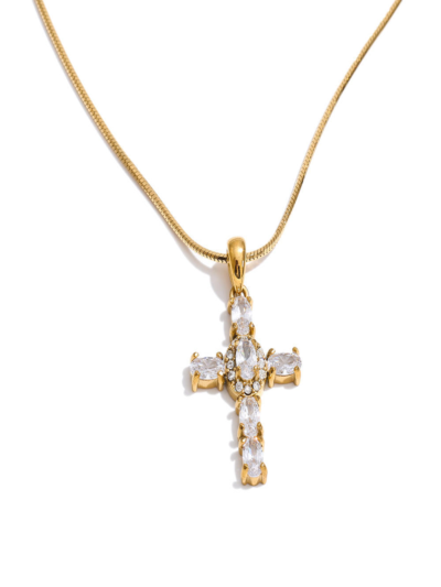 Stainless Steel Cubic Zirconia Cross Pendant Necklace Jewelry for Daily Wear