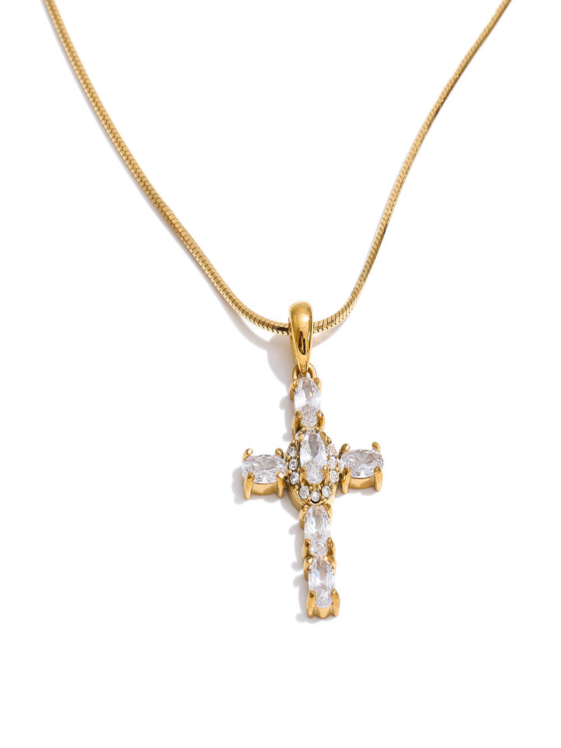 Stainless Steel Cubic Zirconia Cross Pendant Necklace Jewelry for Daily Wear