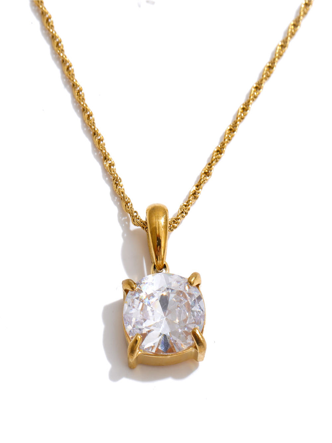 Waterproof Stainless Steel Necklace Round Clear Cubic Zirconia Charm Choker Necklace Daily Jewelry