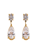 Exquisite Stainless Steel Gold Plated Earrings with Geometric Cubic Zirconia Drop Earrings