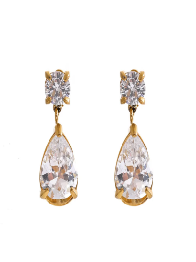 Exquisite Stainless Steel Gold Plated Earrings with Geometric Cubic Zirconia Drop Earrings