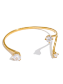 Modern PVD Gold Plated Stainless Steel Waterproof Open Cuff Cubic Zirconia Fine Jewelry Bangle Bracelet
