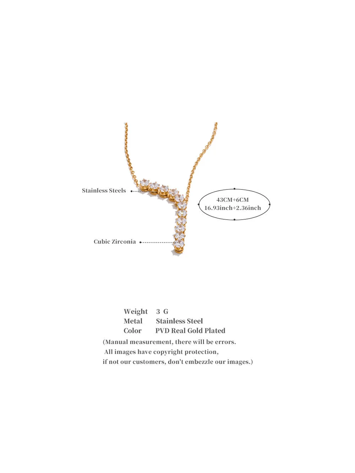 Shiny Cubic Zirconia Pendant Necklace 18K Gold PVD Stainless Steel Pendant Necklace for Women Jewelry - Image 2