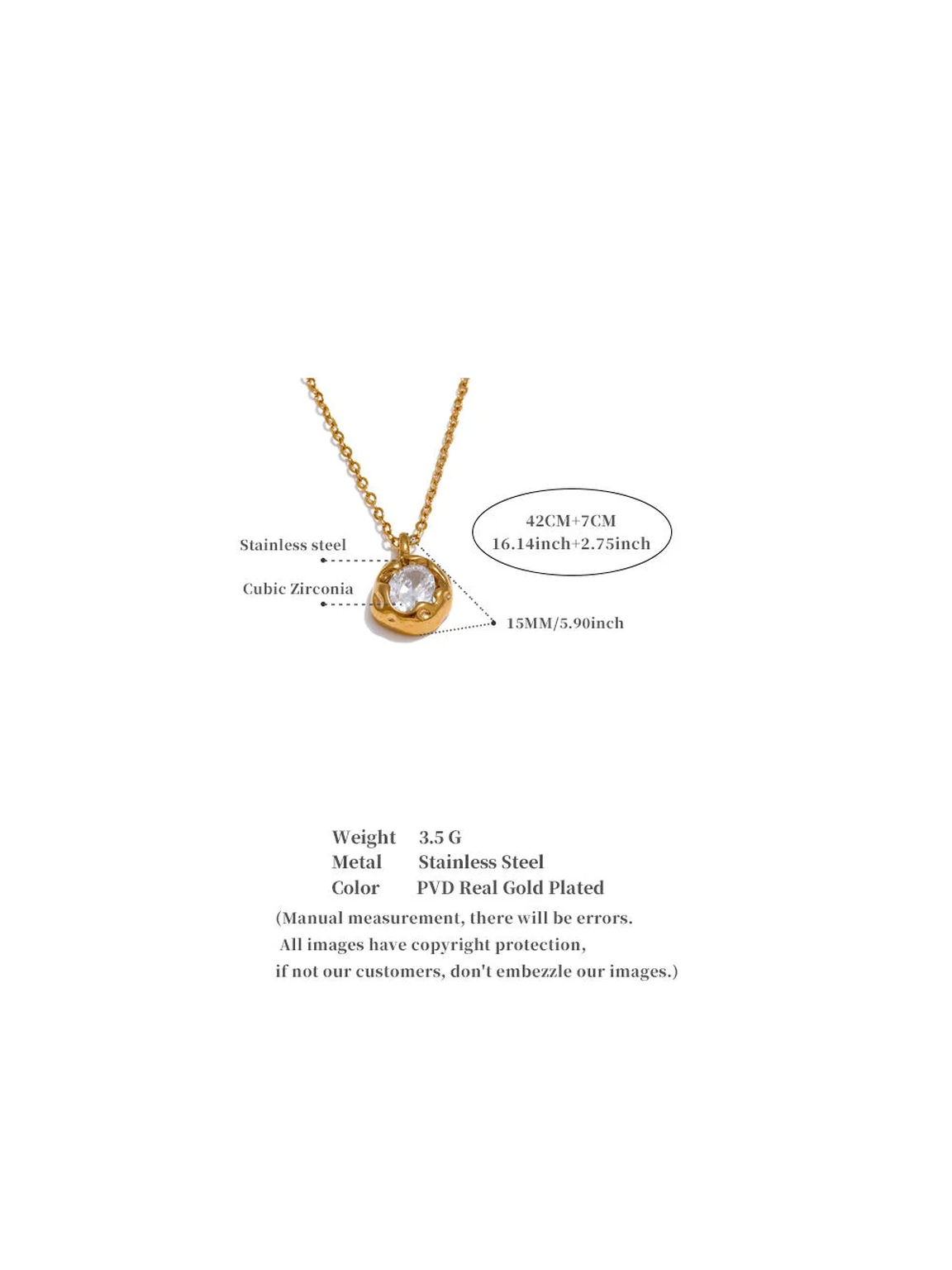Shiny Cubic Zircon Pendant Necklace Trendy PVD Stainless Steel Pendant Necklace for Women Jewelry Gift - Image 2