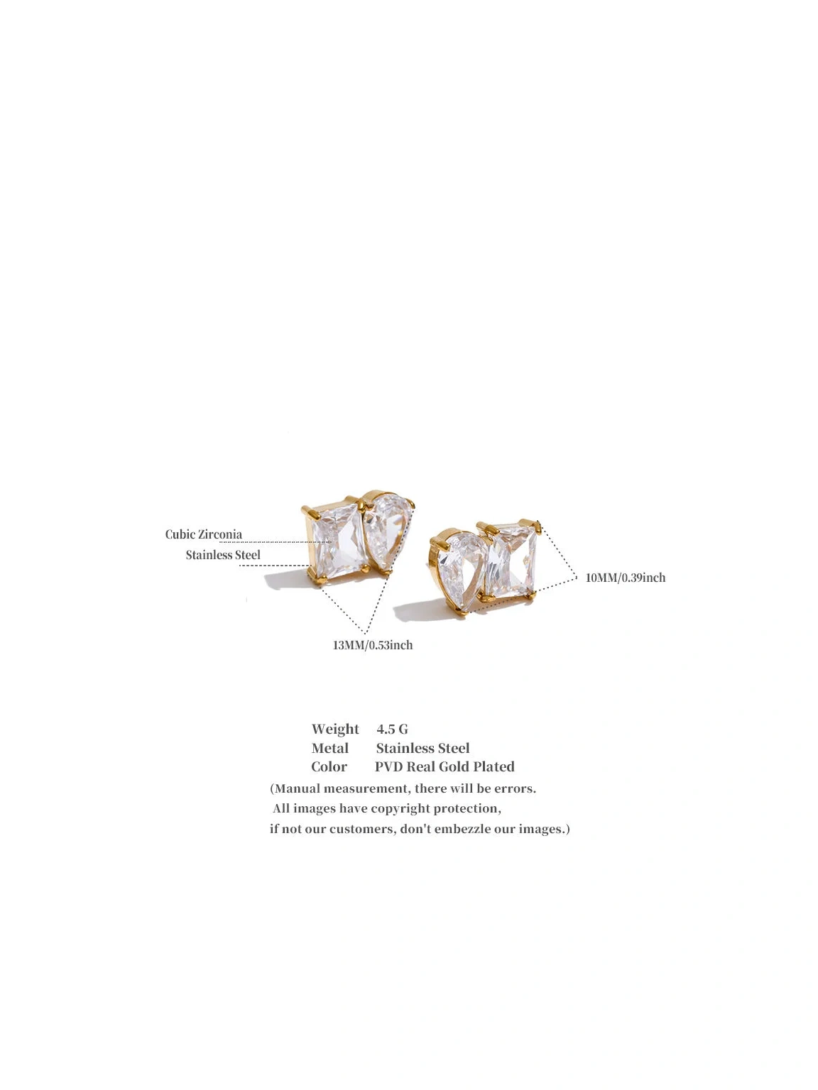 Elegant Stainless Steel Earrings Cut Cubic Zirconia Geometric Sparkly Wedding Stud Earrings - Image 2