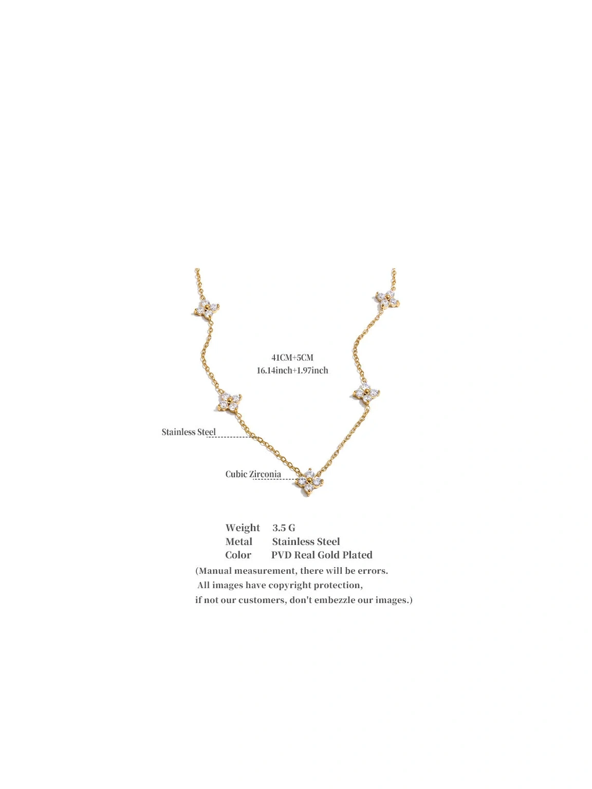 French Style Stainless Steel Gold Plated Zircon Pendant Necklace Attractive Metal Flower Chain Necklace Jewelry - Image 2