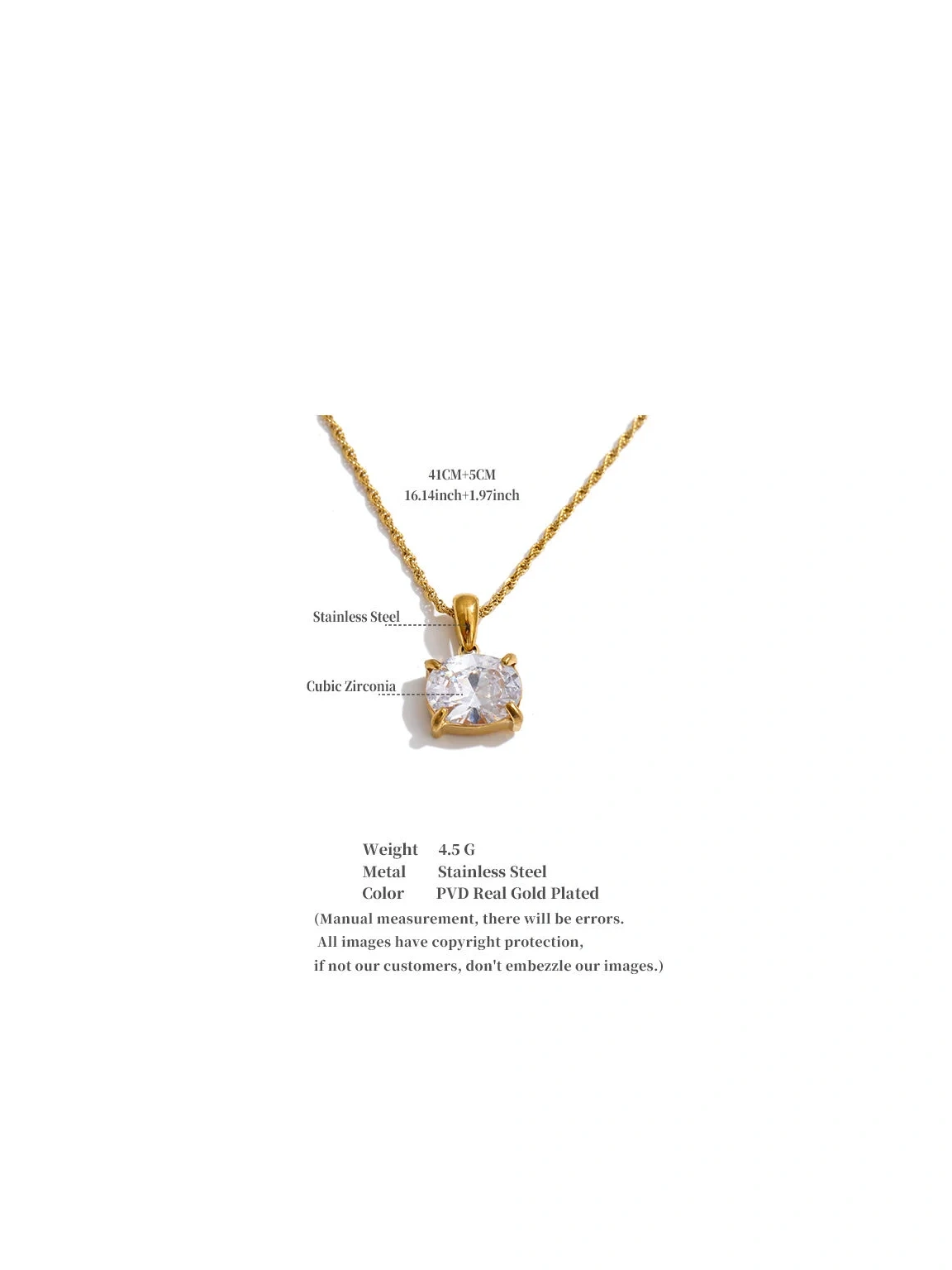 Waterproof Stainless Steel Necklace Round Clear Cubic Zirconia Charm Choker Necklace Daily Jewelry - Image 2